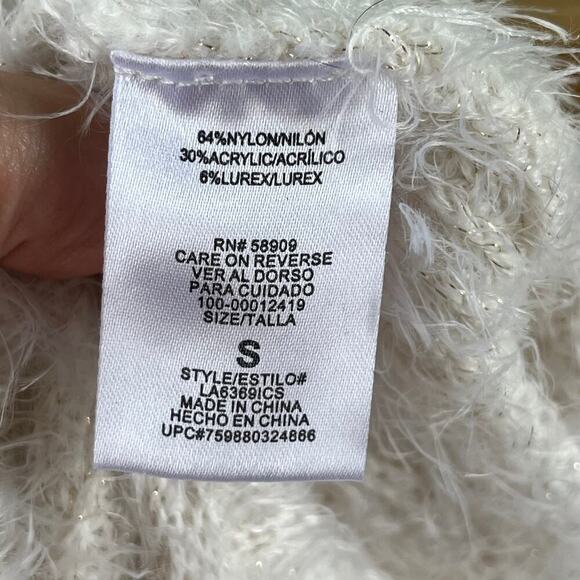 Gibson Latimer Women's White Open Knit Soft Fuzzy Long Sleeve Sweater Size S - Picture 6 of 7